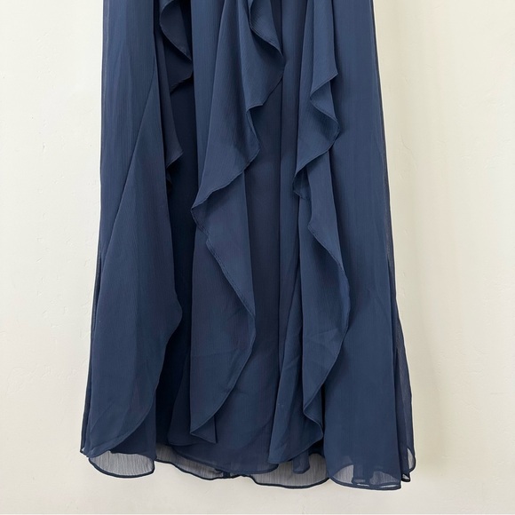 White by Vera Wang Long Chiffon Halter Cascading Bridesmaid Dress in Midnight - Picture 9 of 14
